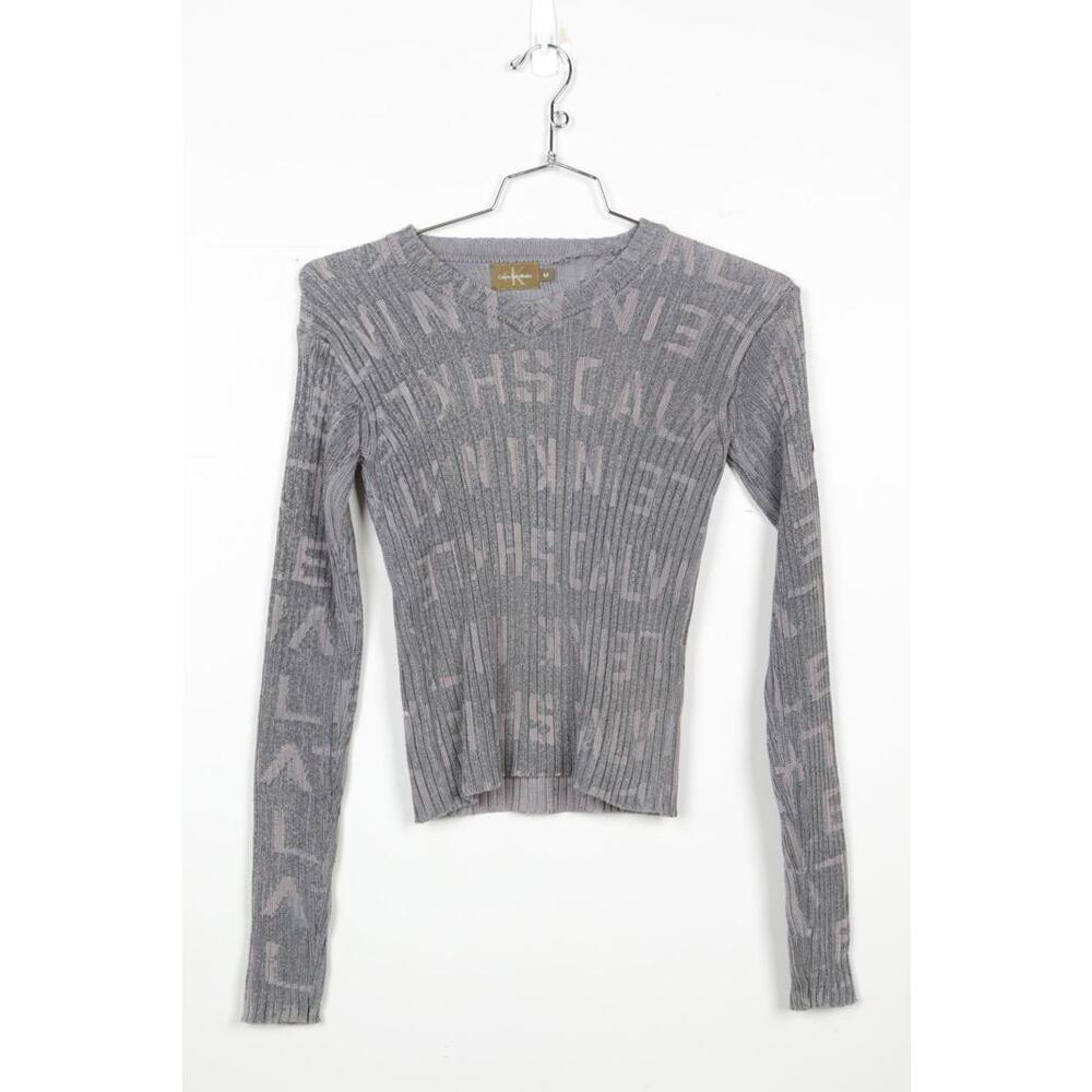 00's Calvin Klein Khakis AOP Text Ribbed Sweater